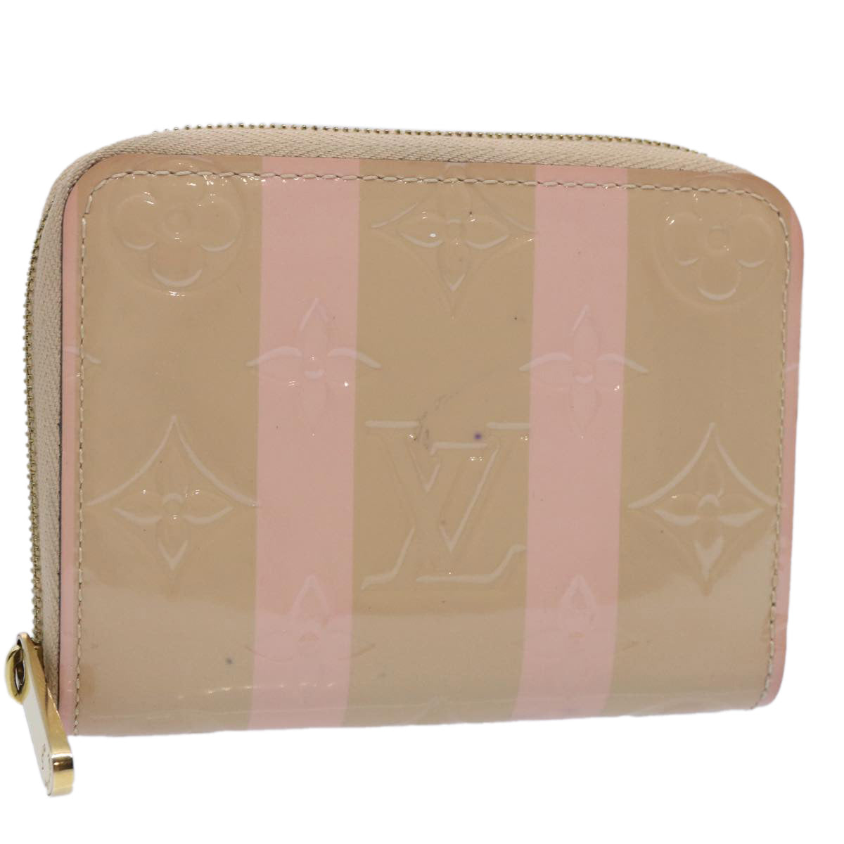 LOUIS VUITTON Vernis Rayure Zippy Coin Purse Pink Beige M58066 LV Auth 62555