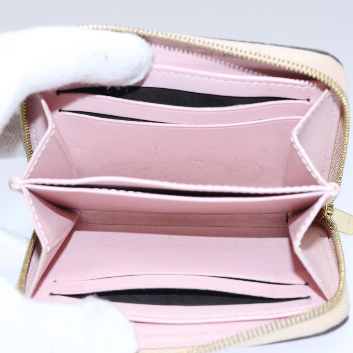 LOUIS VUITTON Vernis Rayure Zippy Coin Purse Pink Beige M58066 LV Auth 62555