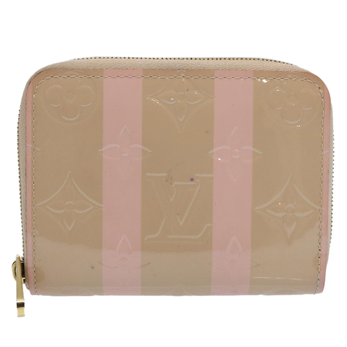 LOUIS VUITTON Vernis Rayure Zippy Coin Purse Pink Beige M58066 LV Auth 62555