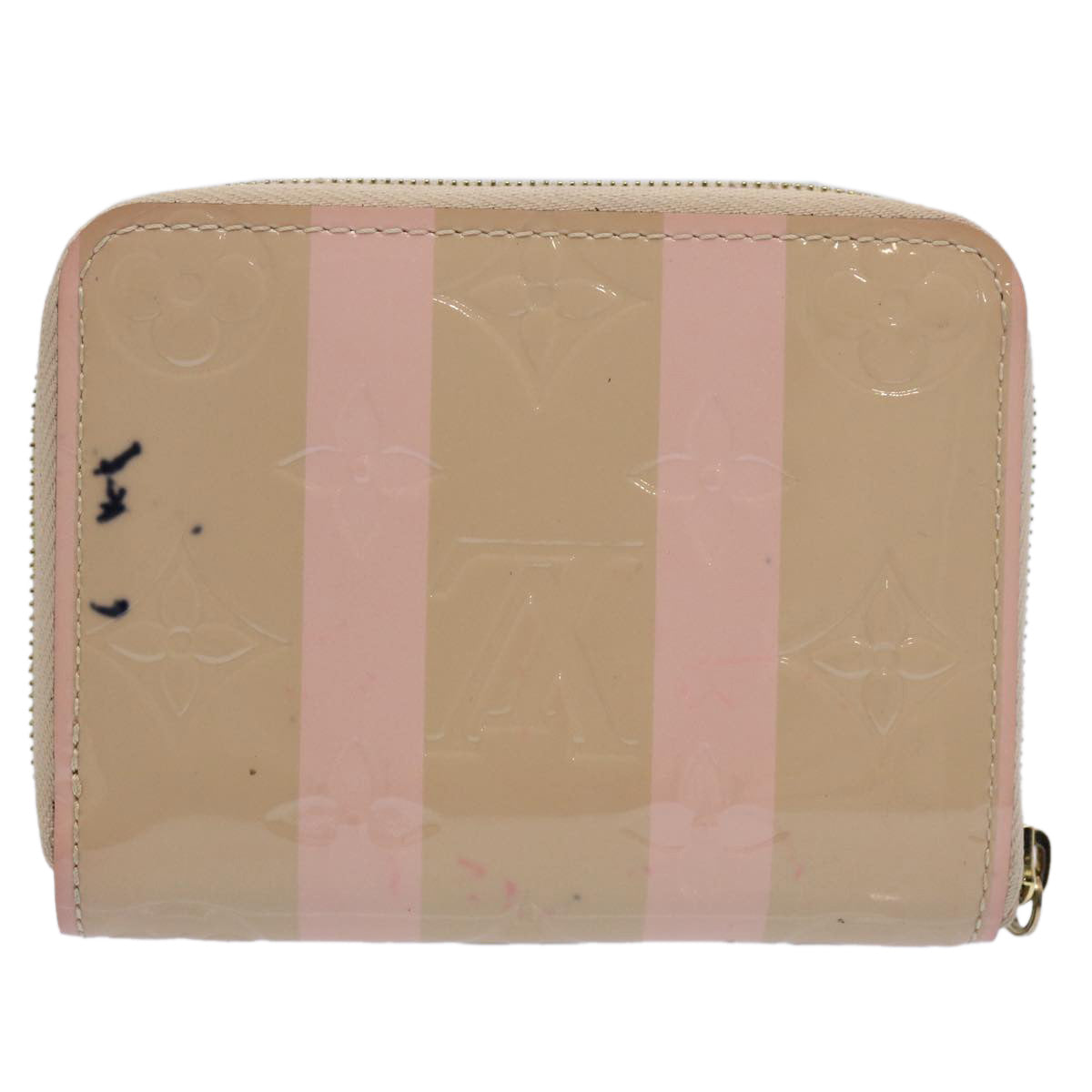 LOUIS VUITTON Vernis Rayure Zippy Coin Purse Pink Beige M58066 LV Auth 62555