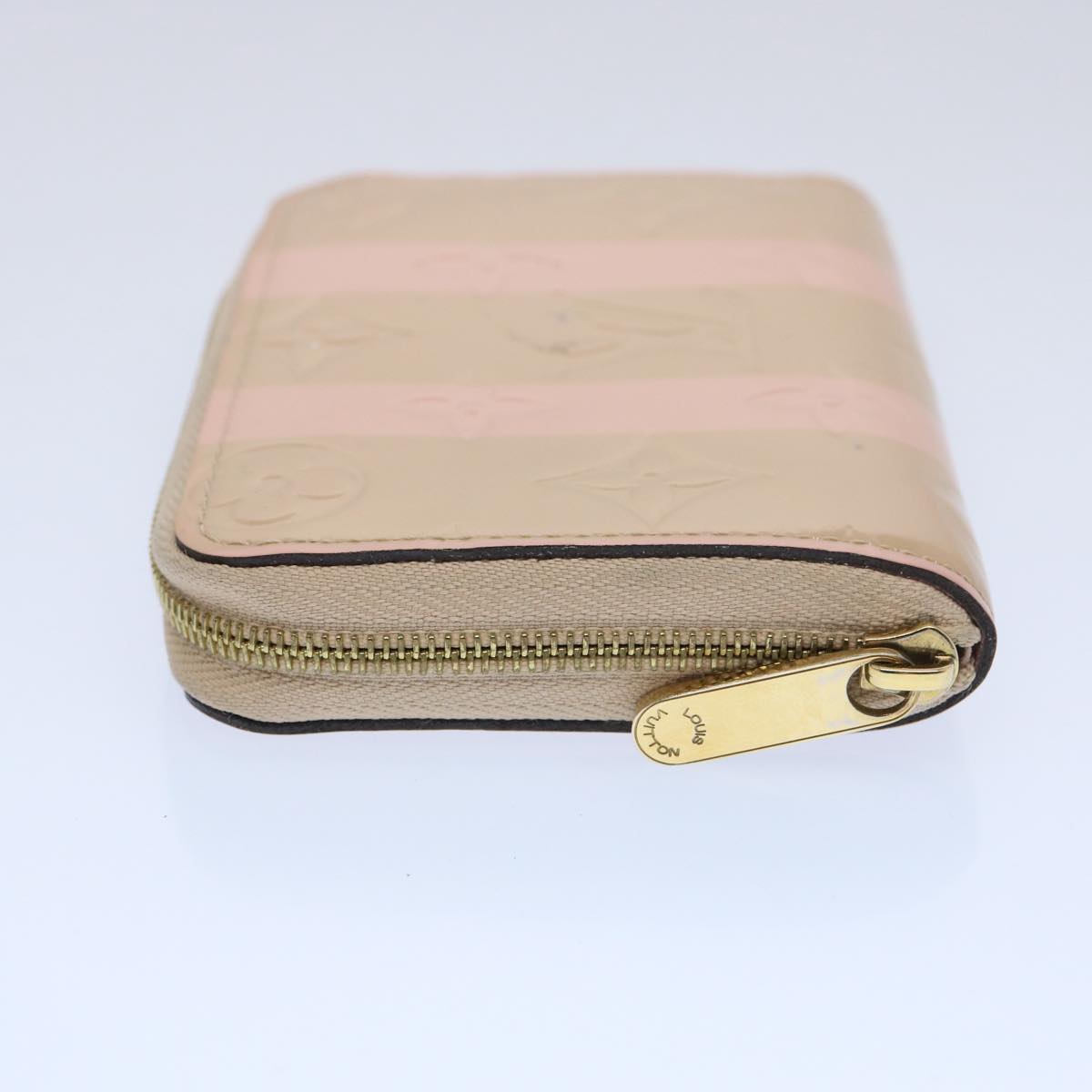 LOUIS VUITTON Vernis Rayure Zippy Coin Purse Pink Beige M58066 LV Auth 62555