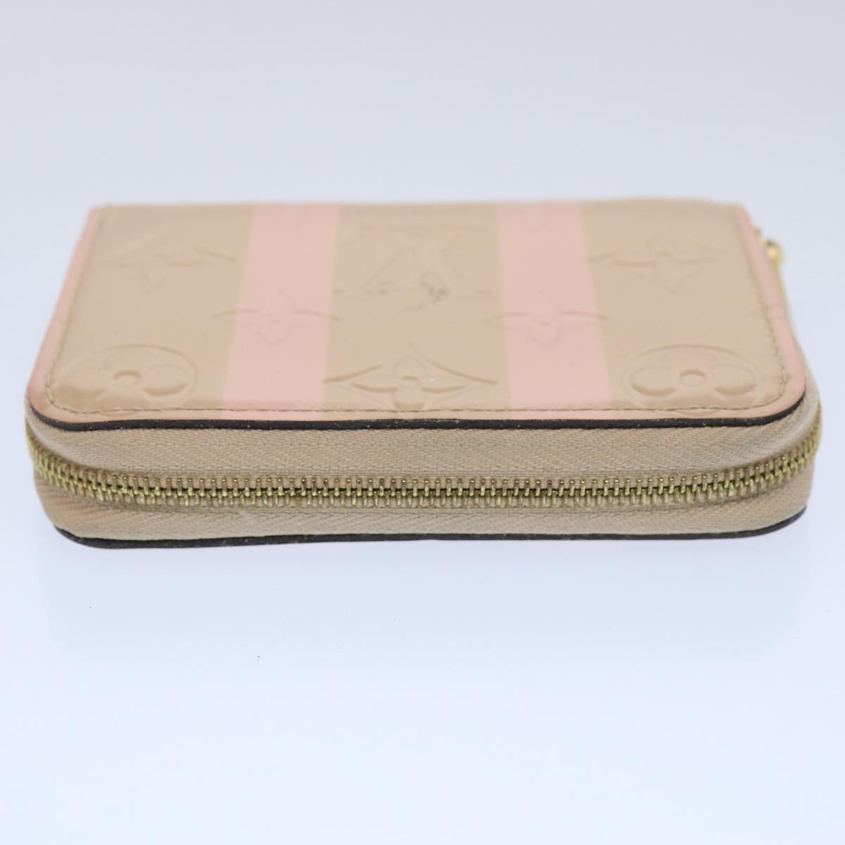 LOUIS VUITTON Vernis Rayure Zippy Coin Purse Pink Beige M58066 LV Auth 62555