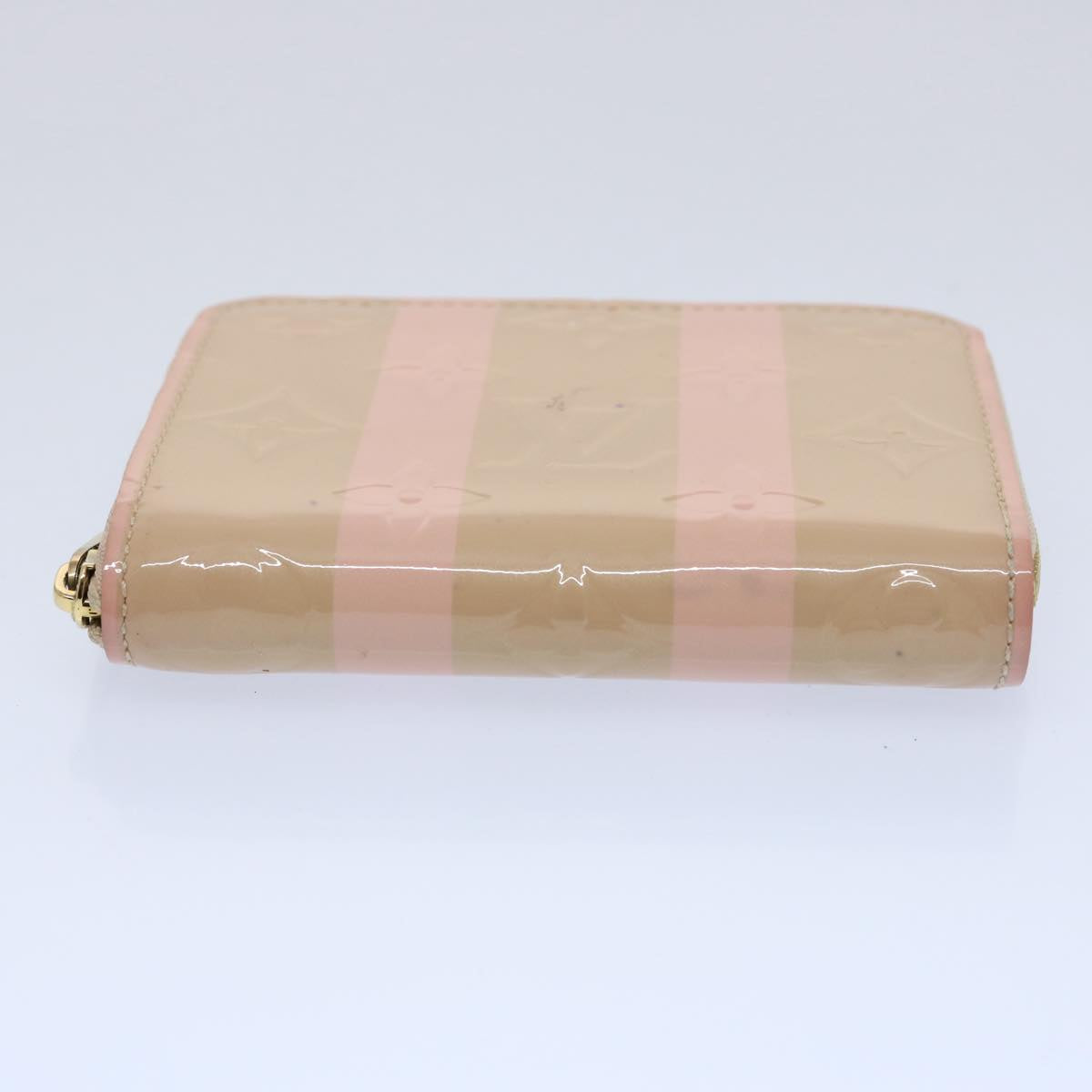 LOUIS VUITTON Vernis Rayure Zippy Coin Purse Pink Beige M58066 LV Auth 62555