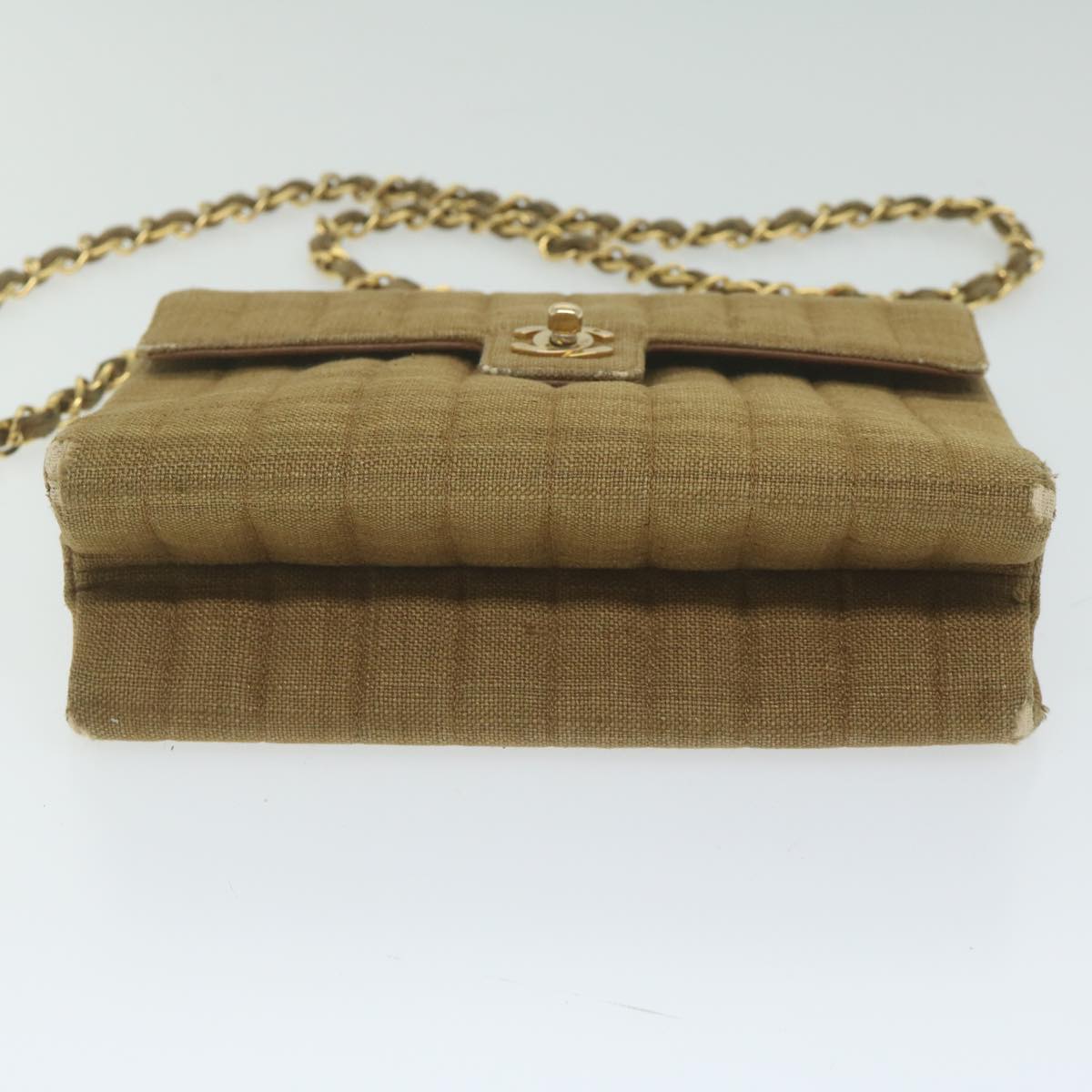 CHANEL Chain Shoulder Bag Canvas Brown CC Auth 62565A