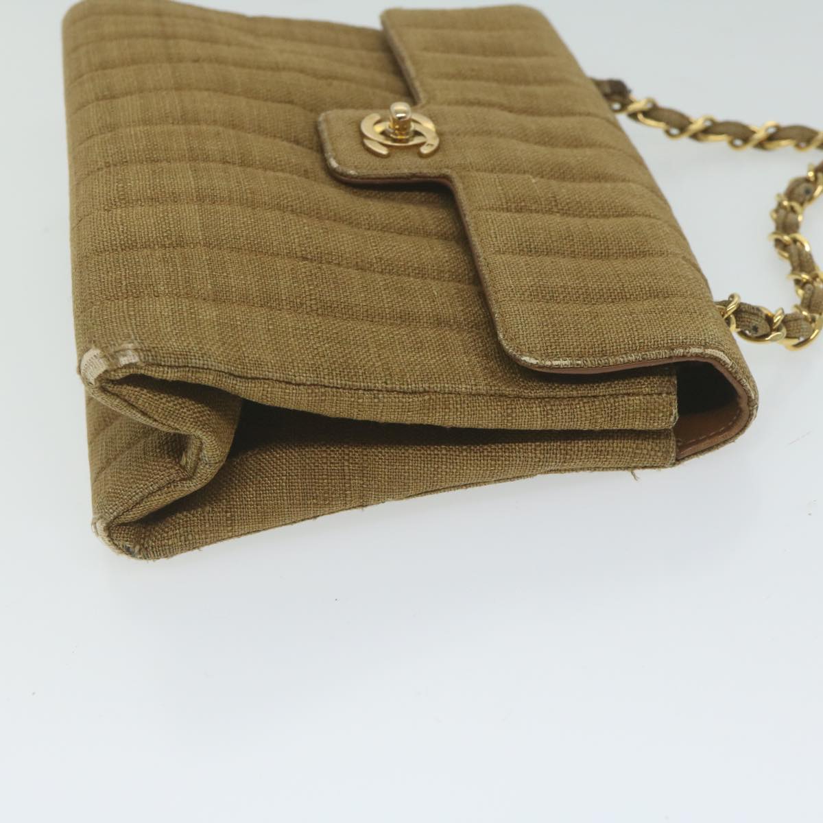 CHANEL Chain Shoulder Bag Canvas Brown CC Auth 62565A