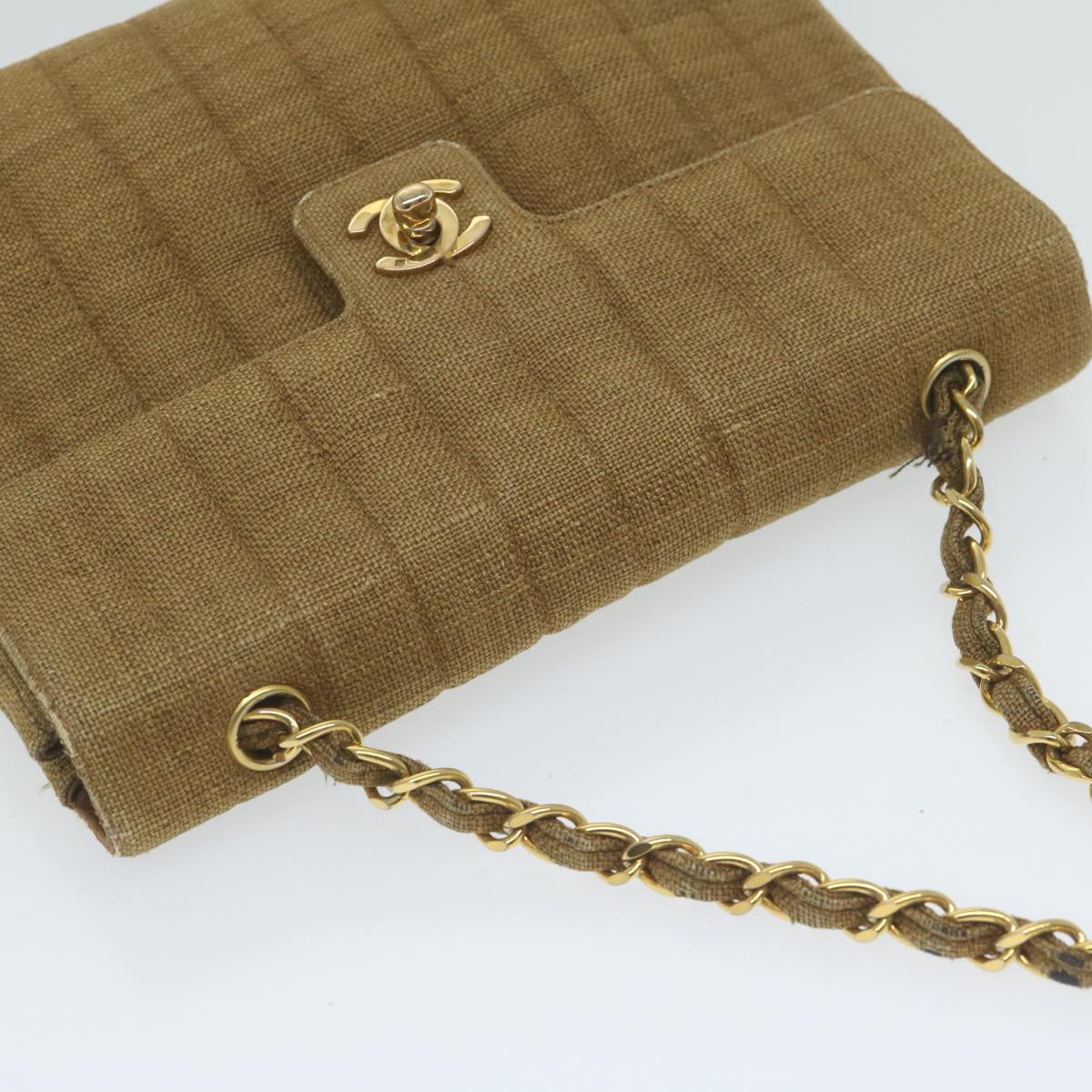 CHANEL Chain Shoulder Bag Canvas Brown CC Auth 62565A