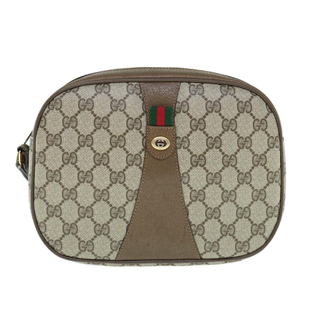 GUCCI GG Supreme Web Sherry Line Clutch Bag Beige Red Green 89 01 034 Auth 62669