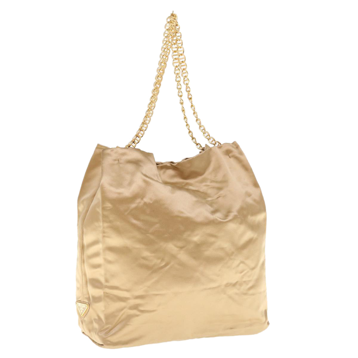 PRADA Chain Shoulder Bag Nylon Gold Auth 62746