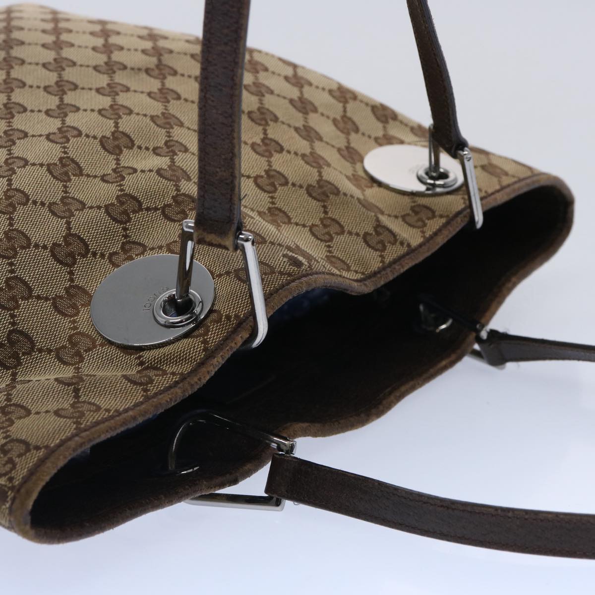 GUCCI GG Canvas Tote Bag Beige 120836 Auth 62750