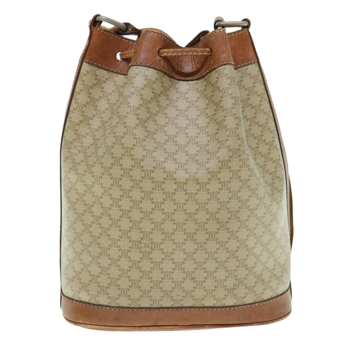 CELINE Macadam Canvas Shoulder Bag Beige Auth 62765