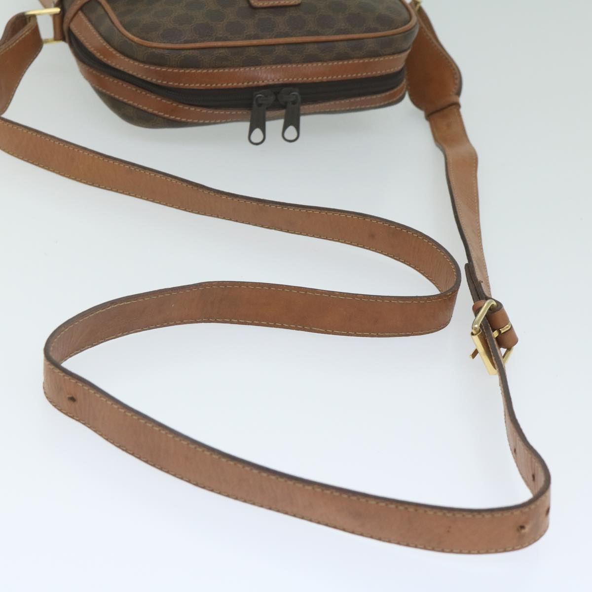 CELINE Macadam Canvas Shoulder Bag PVC Leather Brown Auth 62822