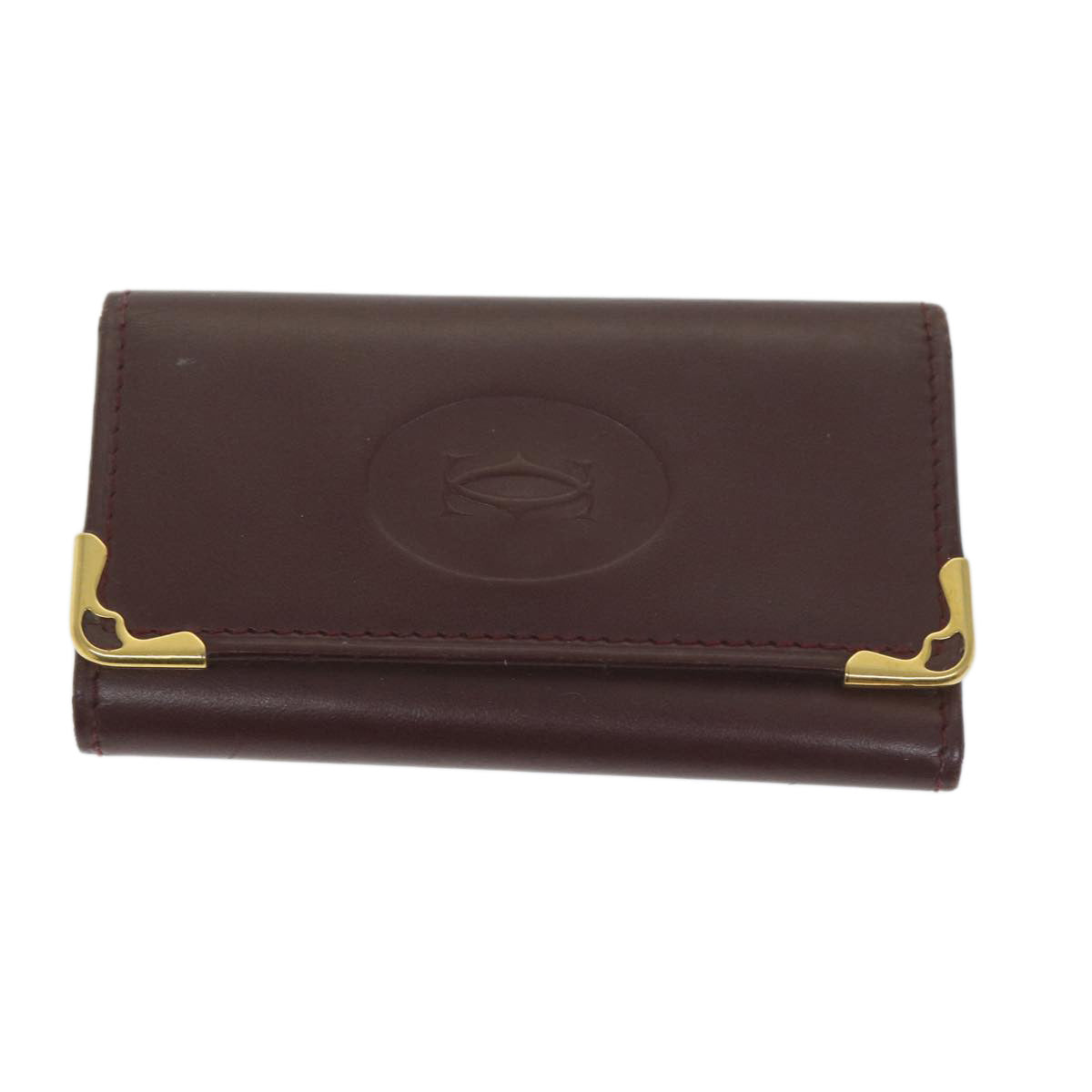 CARTIER Key Case Billfold Leather 4Set Red Auth 62863