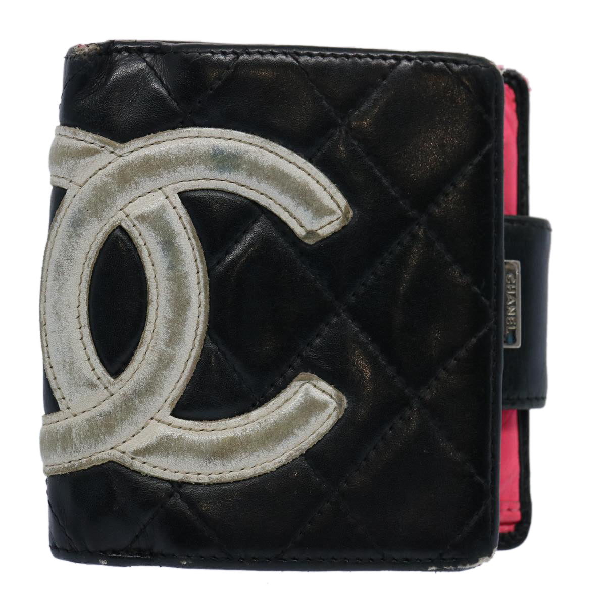 CHANEL Cambon Line Wallet Leather Black CC Auth 62877