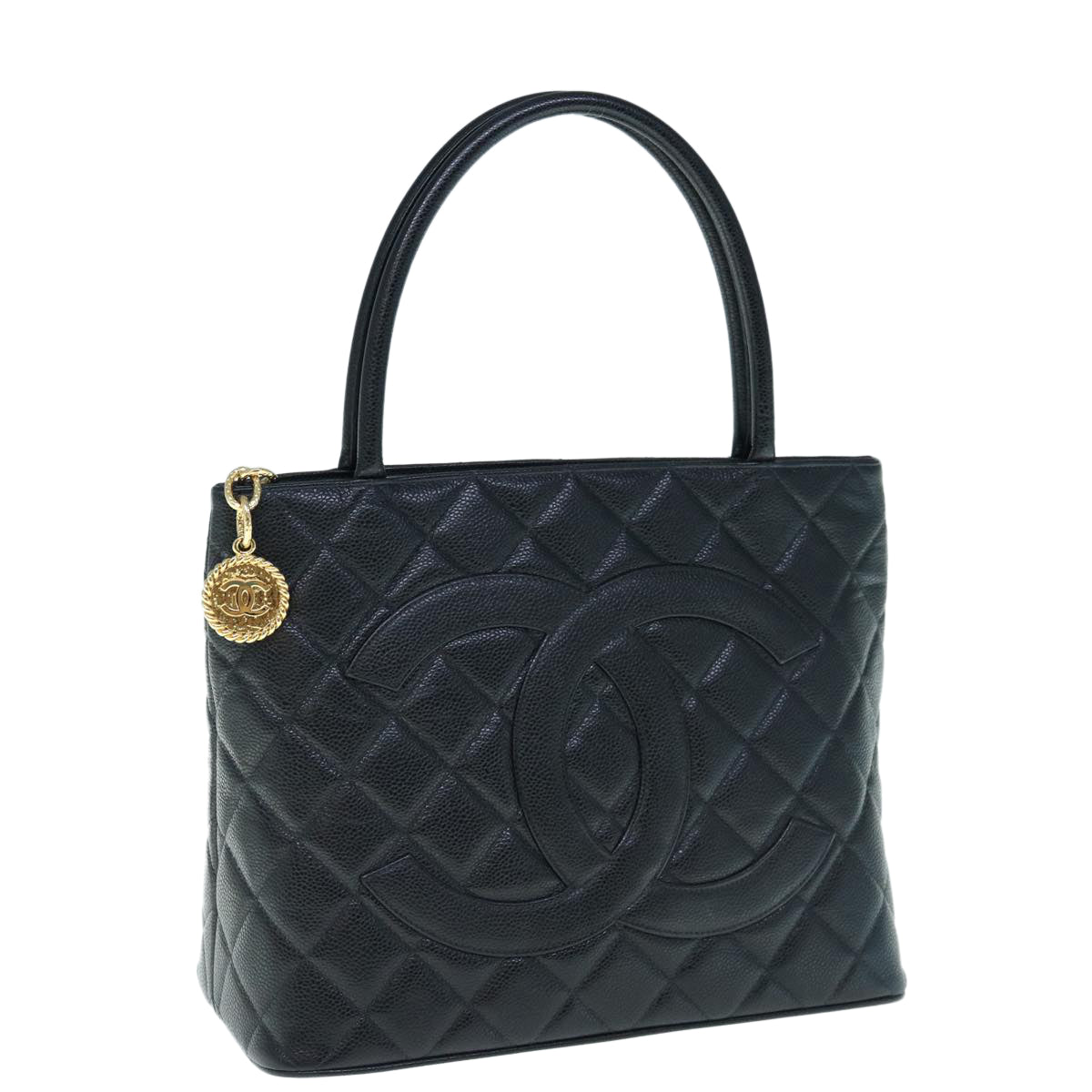 CHANEL Tote Bag Caviar Skin Standard Black CC Auth 62895S