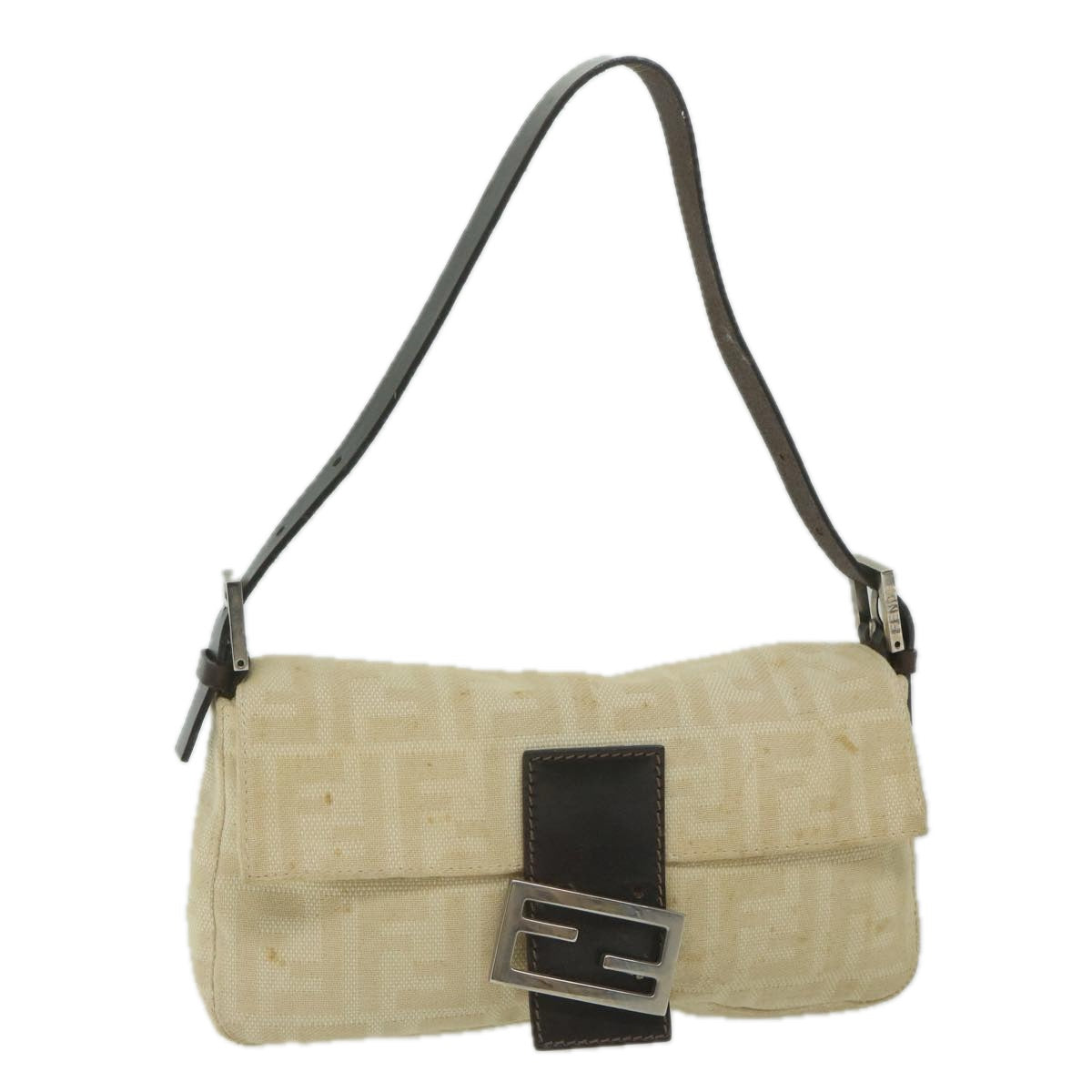 FENDI Zucca Canvas Mamma Baguette Shoulder Bag Beige 2321 26424 008 Auth 63159