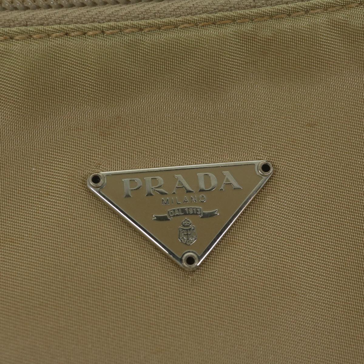 PRADA Accessory Pouch Nylon Beige Auth 63225