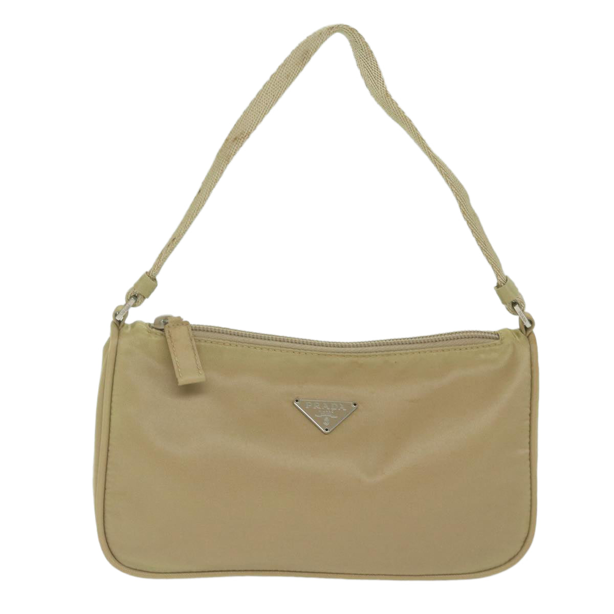 PRADA Accessory Pouch Nylon Beige Auth 63225