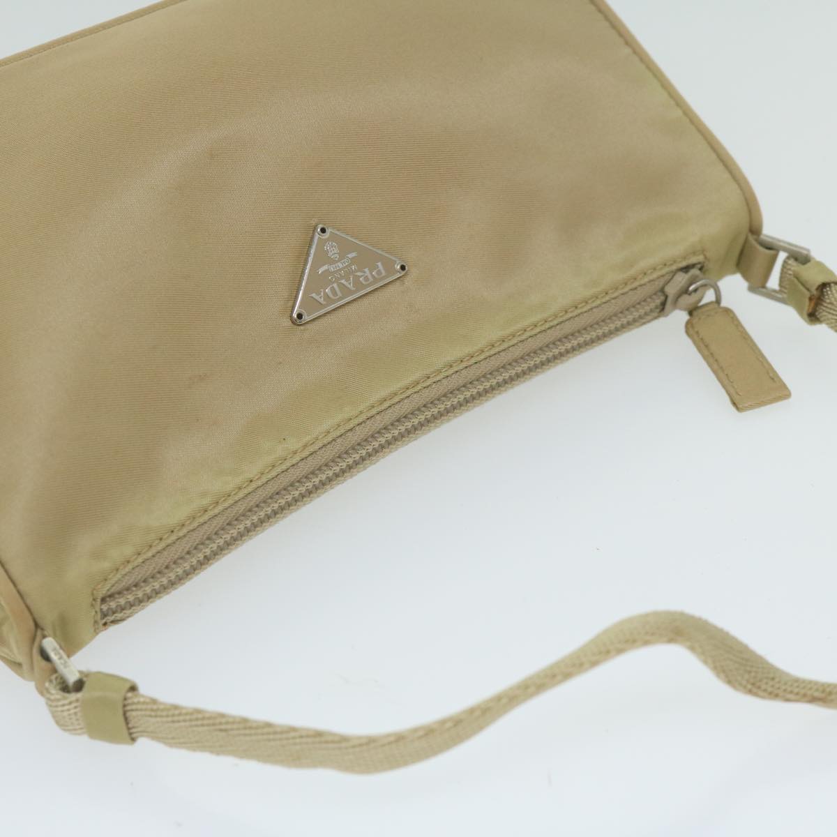 PRADA Accessory Pouch Nylon Beige Auth 63225