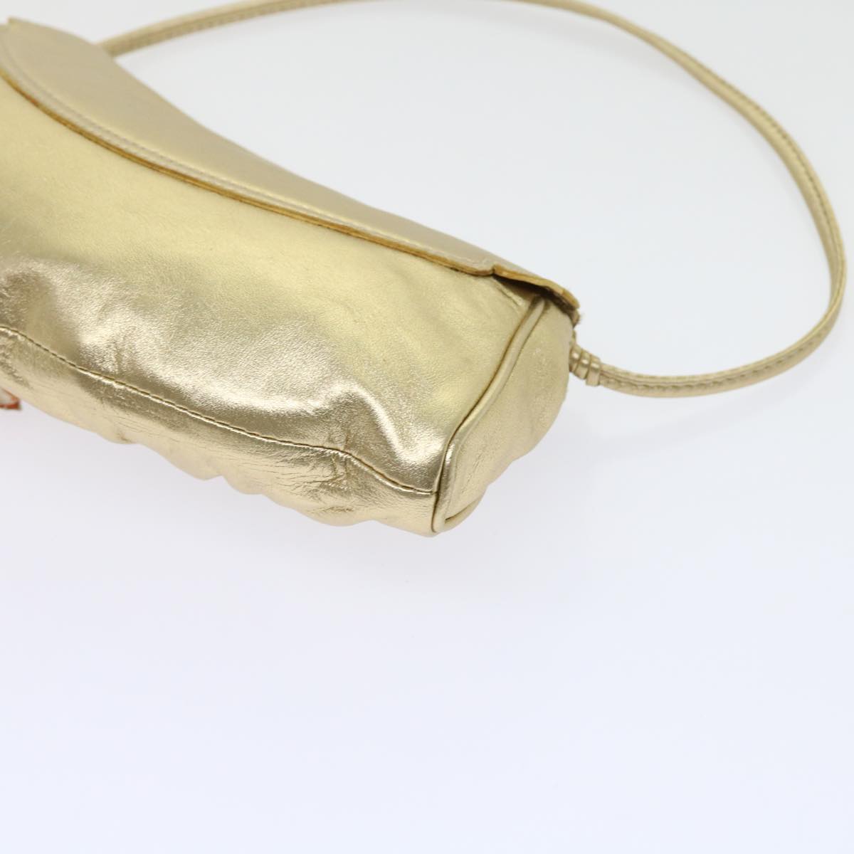 CELINE Hand Bag Leather Gold Auth 63297