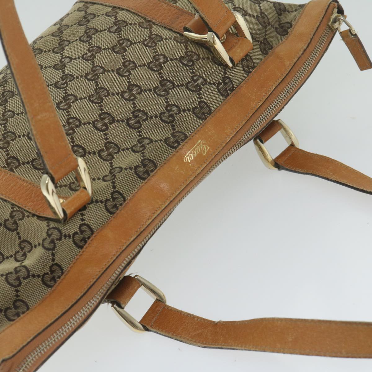 GUCCI GG Canvas Tote Bag Beige 141470 Auth 63390