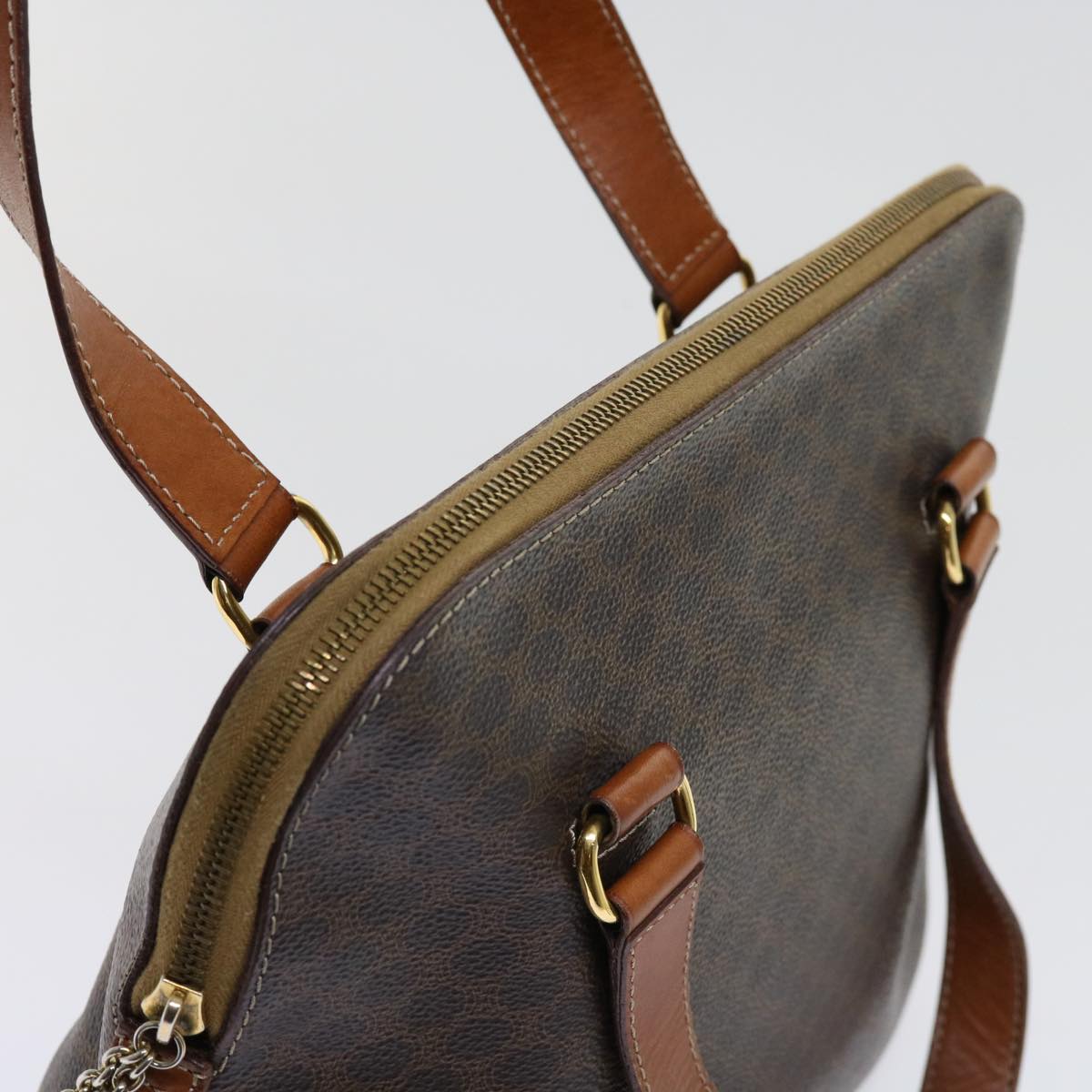 CELINE Macadam Canvas Hand Bag PVC Leather Brown Auth 63444