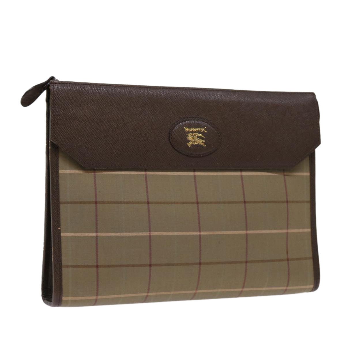 Burberrys Nova Check Clutch Bag Nylon Canvas Brown Auth 63466