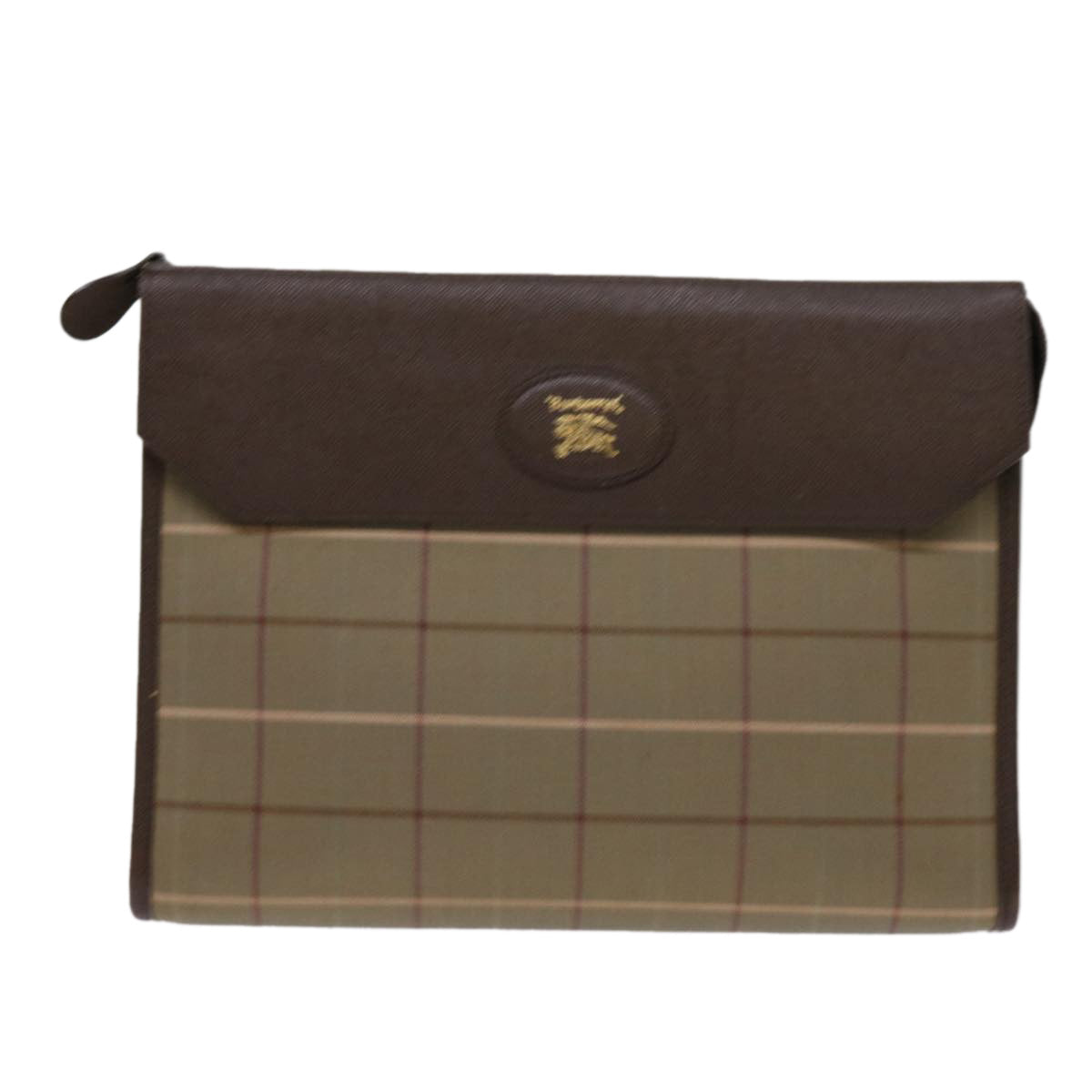 Burberrys Nova Check Clutch Bag Nylon Canvas Brown Auth 63466