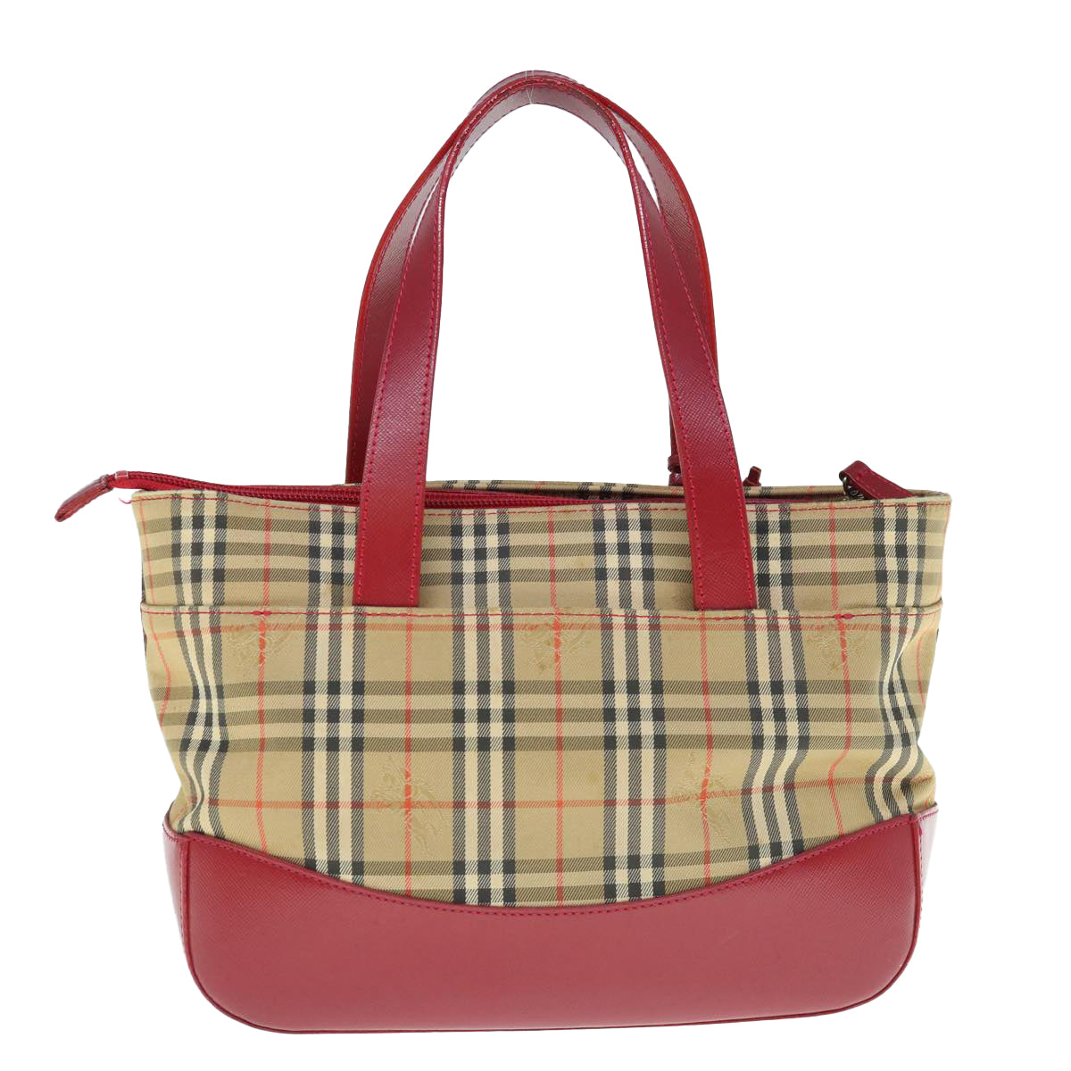 BURBERRY Nova Check Hand Bag Nylon Leather Beige Red Auth 63499