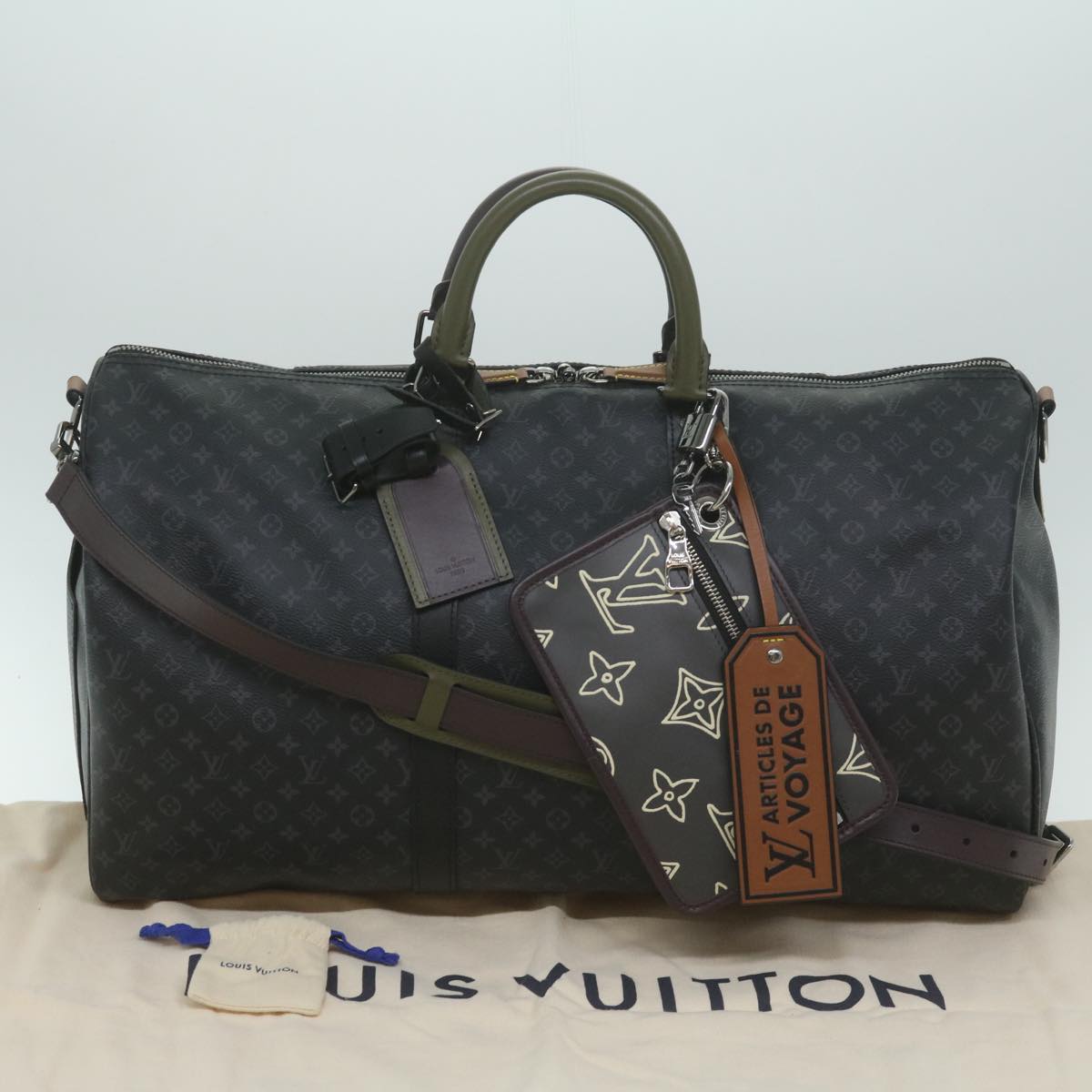 LOUIS VUITTON Monogram Eclipse Keepall Bandouliere 50 Bag M56856 LV Auth 63543S