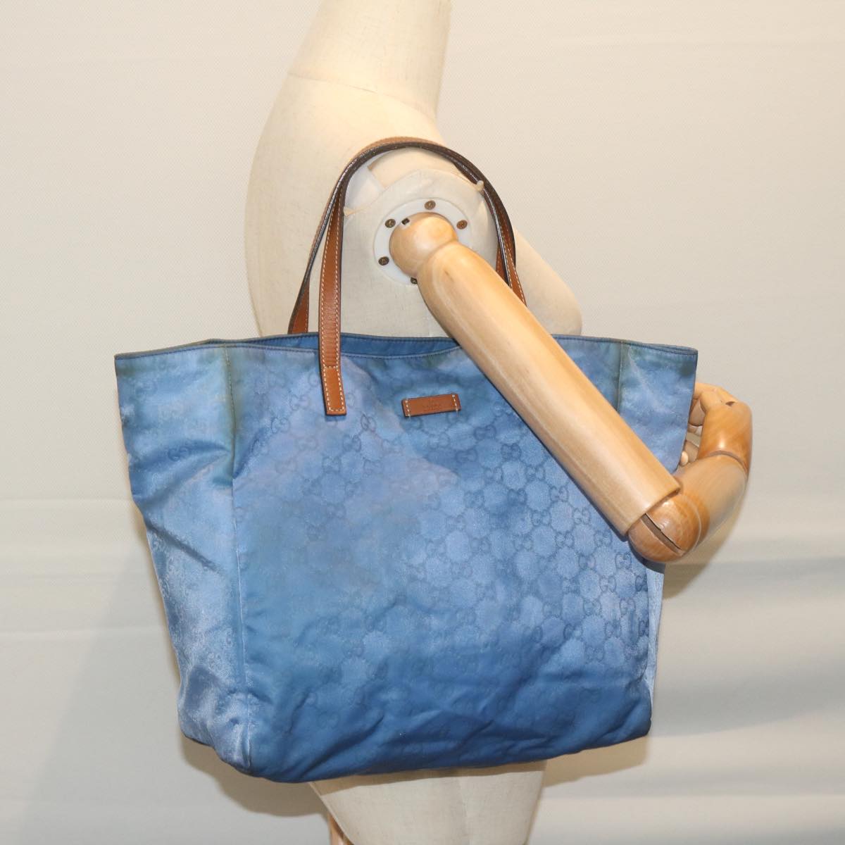 GUCCI GG Canvas Tote Bag Nylon Blue Auth 63547