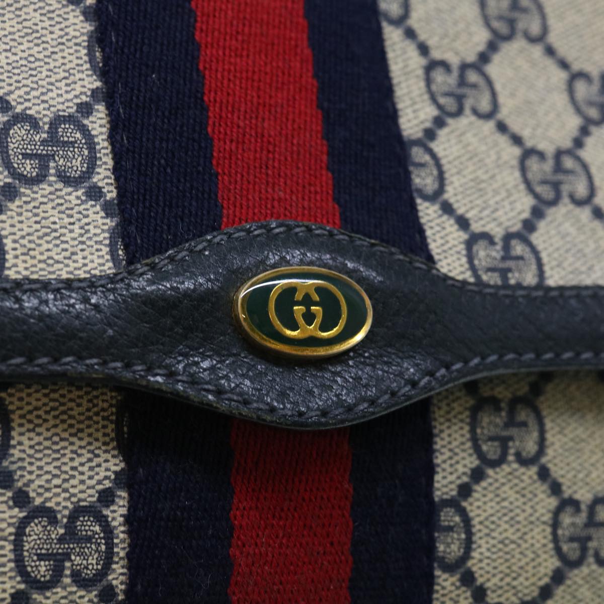 GUCCI GG Supreme Sherry Line Clutch Bag Navy Red 89 01 006 Auth 63552