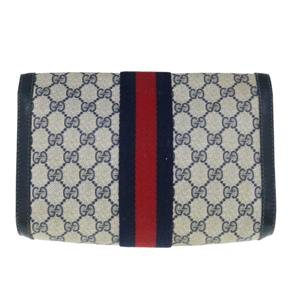 GUCCI GG Supreme Sherry Line Clutch Bag Navy Red 89 01 006 Auth 63552