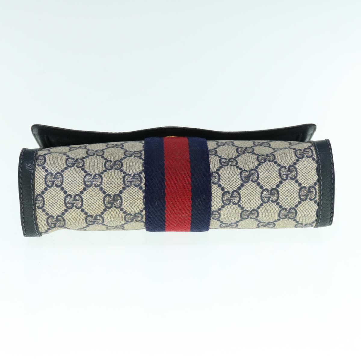 GUCCI GG Supreme Sherry Line Clutch Bag Navy Red 89 01 006 Auth 63552