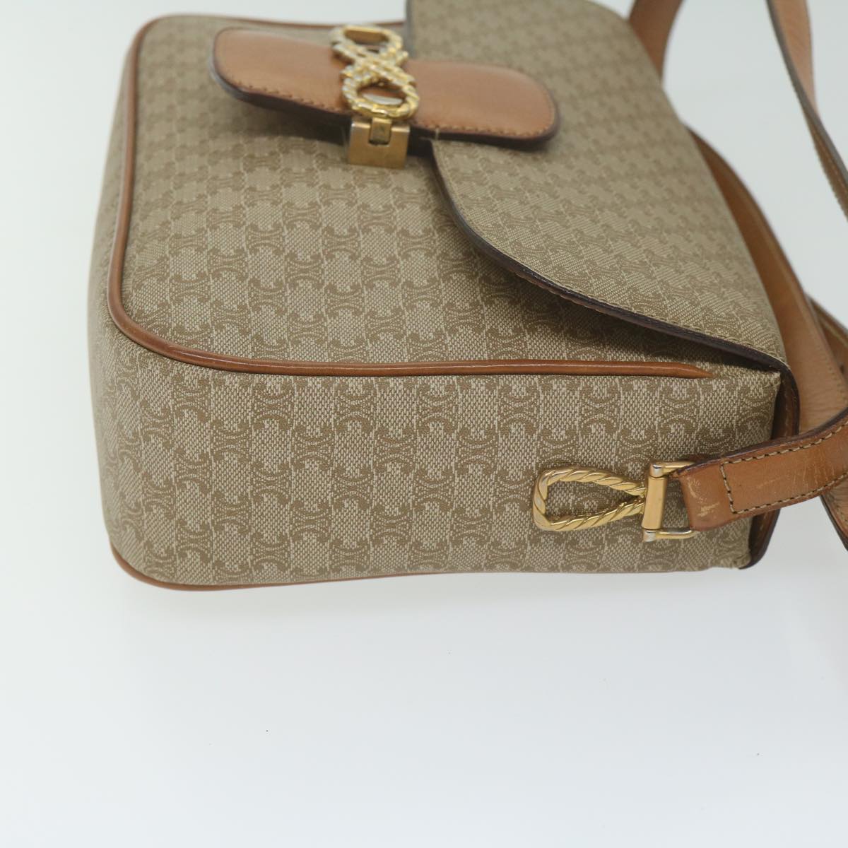 CELINE Macadam Canvas Shoulder Bag Beige Auth 63574
