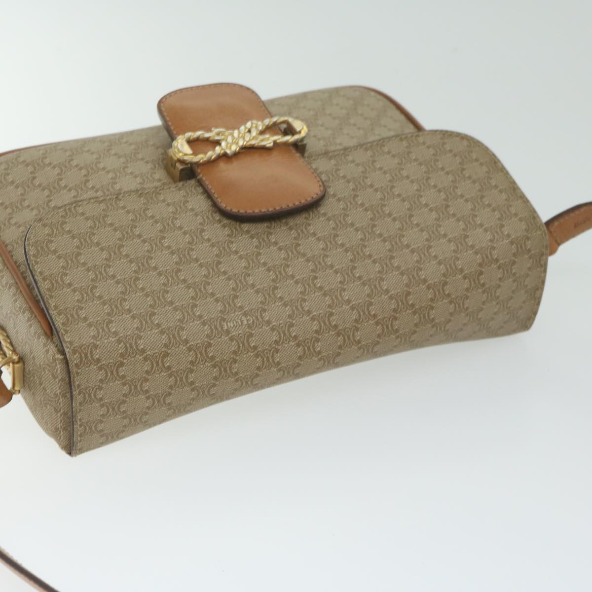 CELINE Macadam Canvas Shoulder Bag Beige Auth 63574