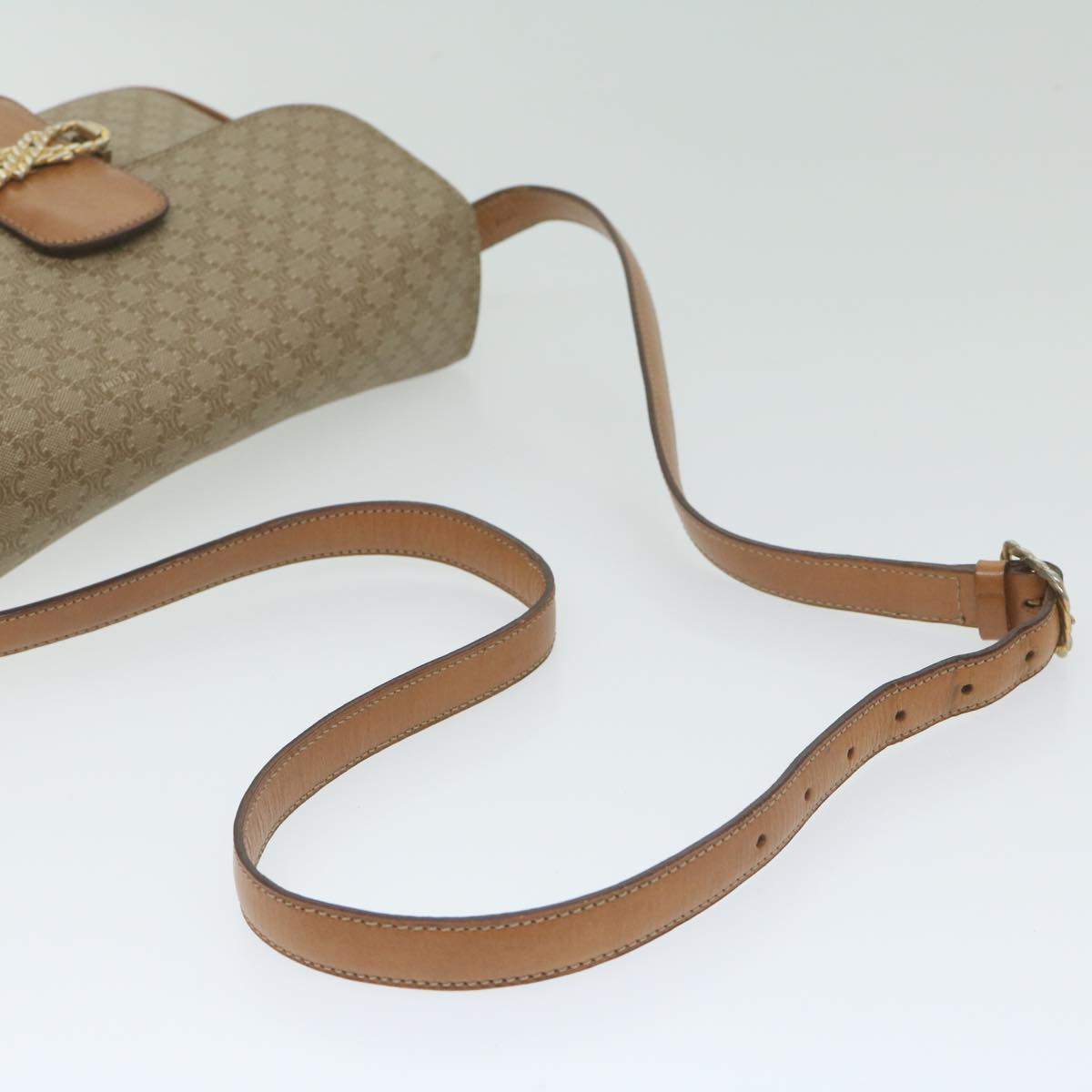 CELINE Macadam Canvas Shoulder Bag Beige Auth 63574