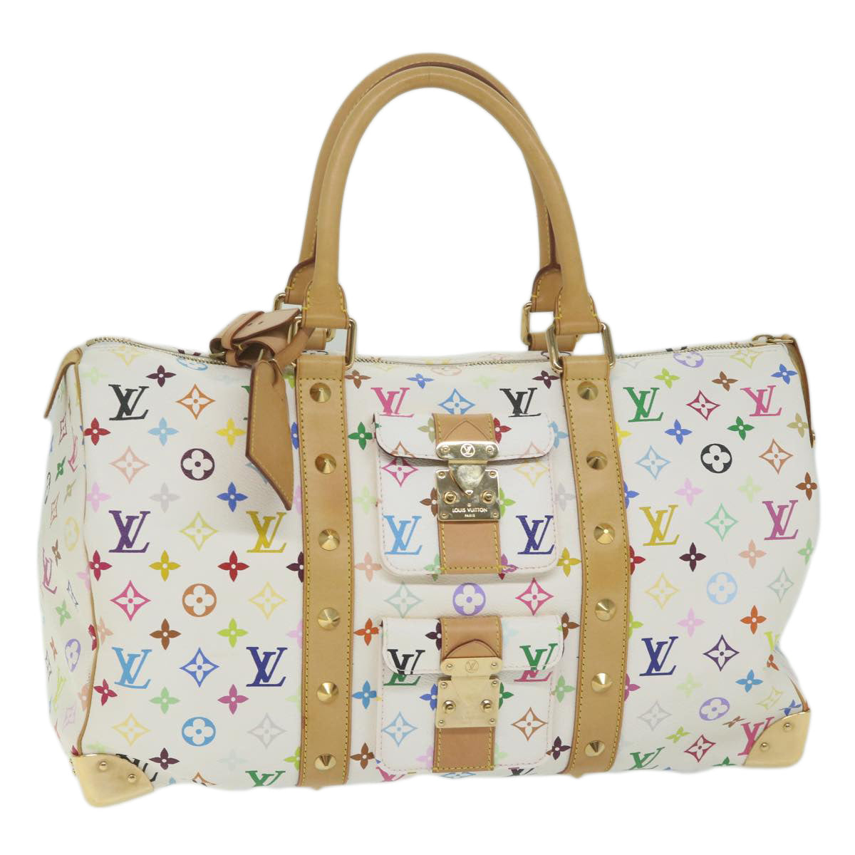 LOUIS VUITTON Monogram Multicolor Keepall 45 Boston Bag White M92641 Auth 63604A