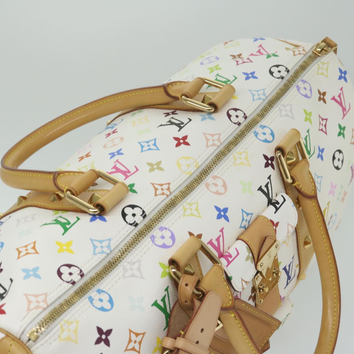 LOUIS VUITTON Monogram Multicolor Keepall 45 Boston Bag White M92641 Auth 63604A