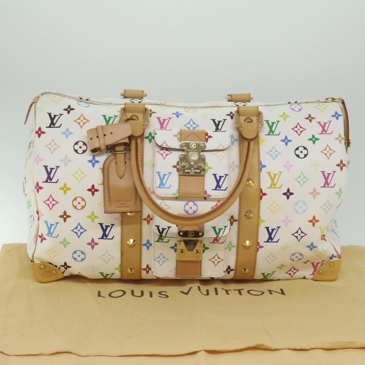 LOUIS VUITTON Monogram Multicolor Keepall 45 Boston Bag White M92641 Auth 63604A