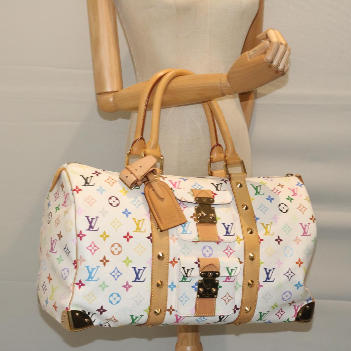 LOUIS VUITTON Monogram Multicolor Keepall 45 Boston Bag White M92641 Auth 63604A