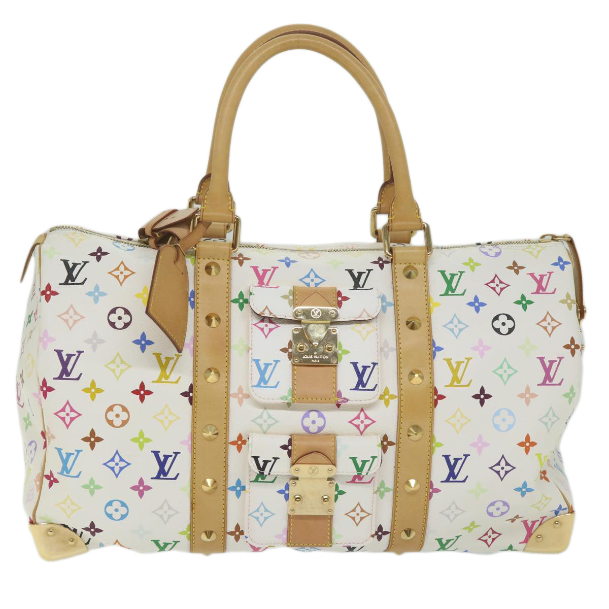 LOUIS VUITTON Monogram Multicolor Keepall 45 Boston Bag White M92641 Auth 63604A