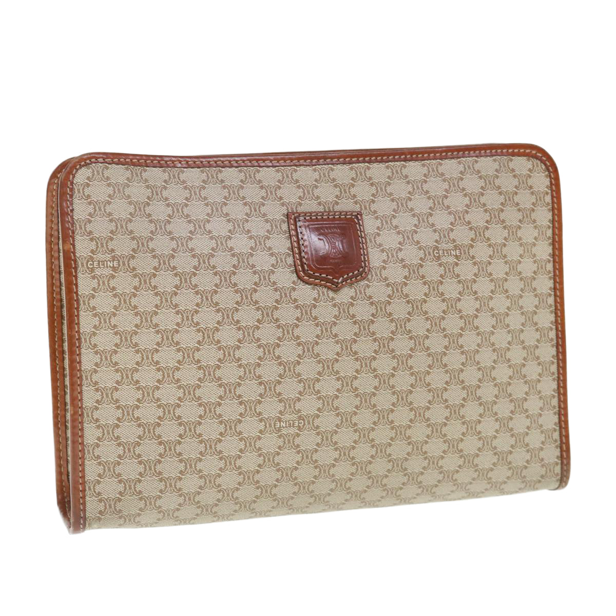 CELINE Macadam Canvas Clutch Bag Beige Auth 63618