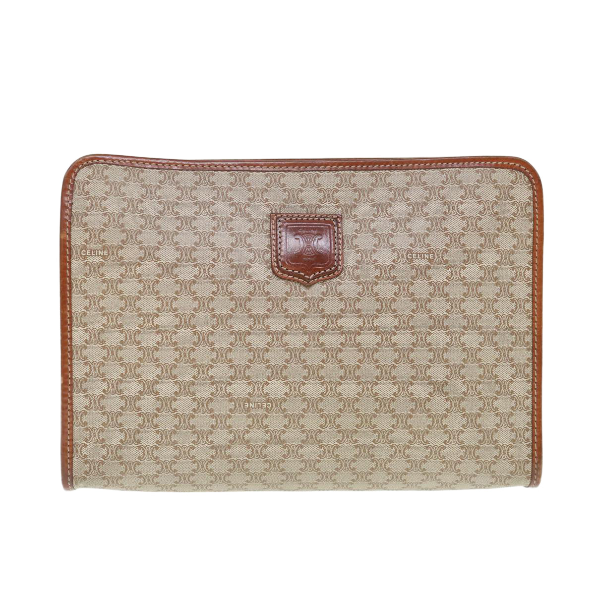 CELINE Macadam Canvas Clutch Bag Beige Auth 63618