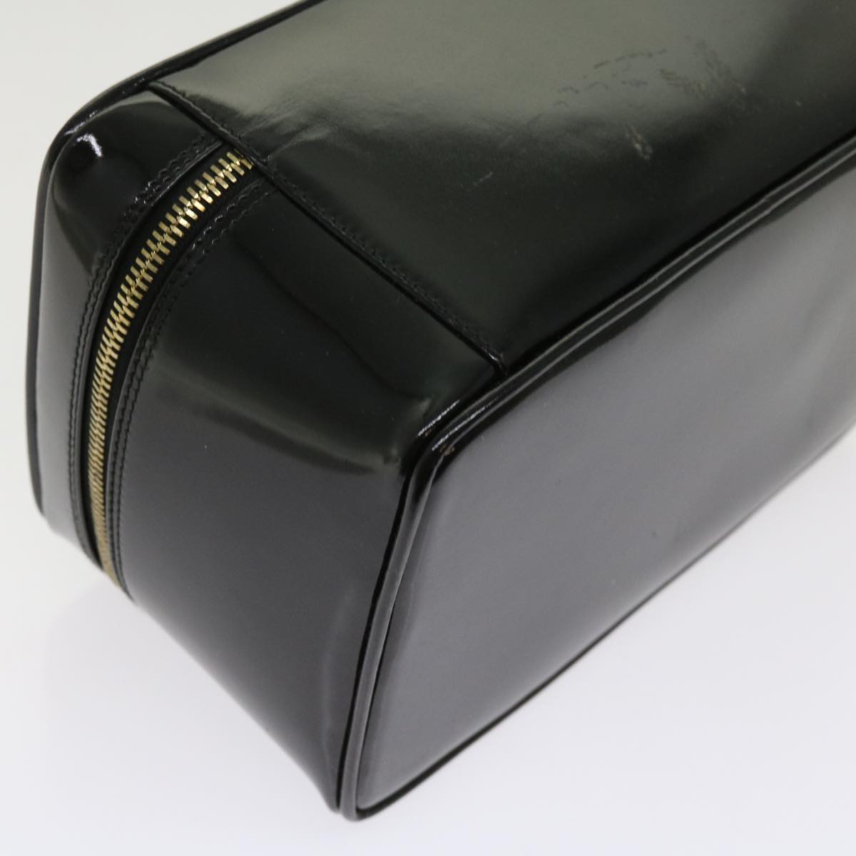 GUCCI Vanity Bamboo Cosmetic Pouch Patent leather Black 032 1705 0150 Auth 63625