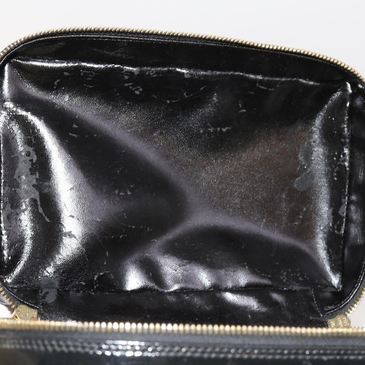 GUCCI Vanity Bamboo Cosmetic Pouch Patent leather Black 032 1705 0150 Auth 63625