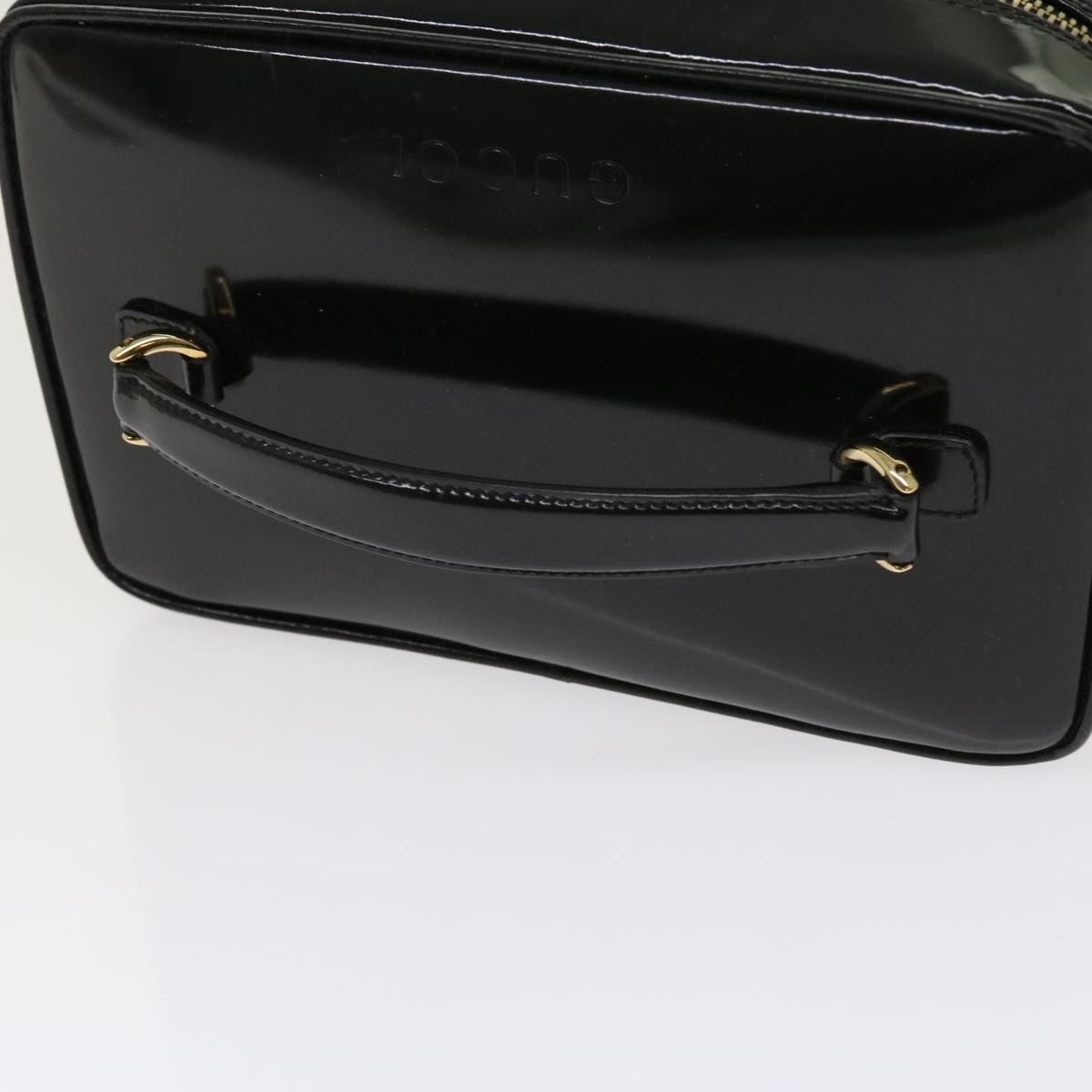 GUCCI Vanity Bamboo Cosmetic Pouch Patent leather Black 032 1705 0150 Auth 63625