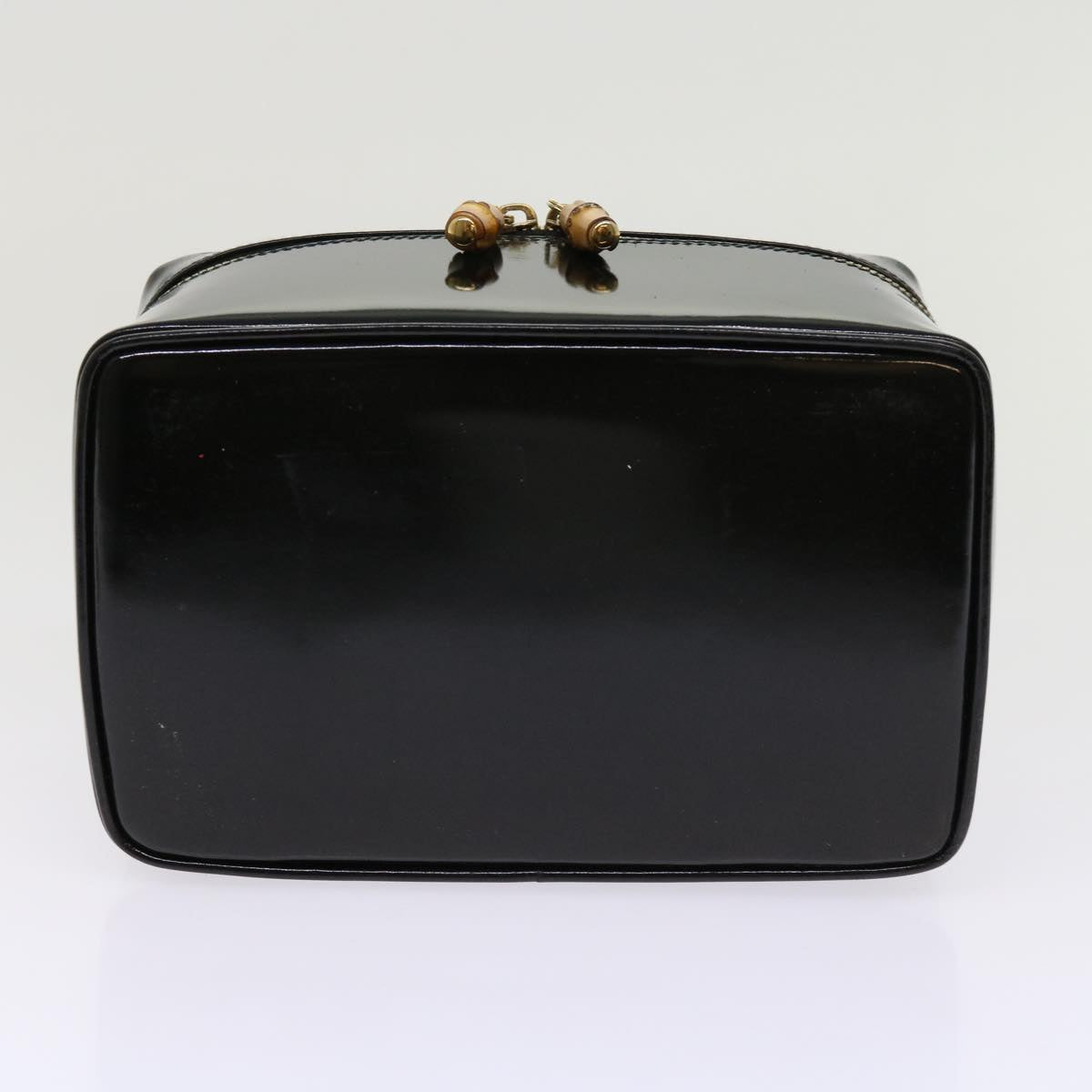 GUCCI Vanity Bamboo Cosmetic Pouch Patent leather Black 032 1705 0150 Auth 63625