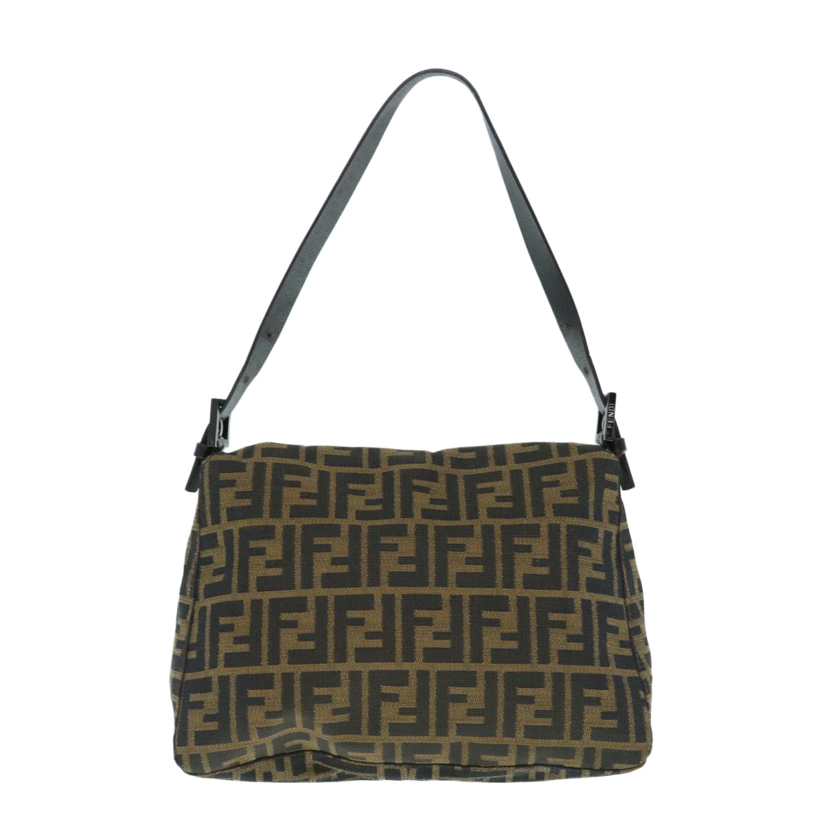 FENDI Zucca Canvas Mamma Baguette Shoulder Bag Black Brown Auth 63693