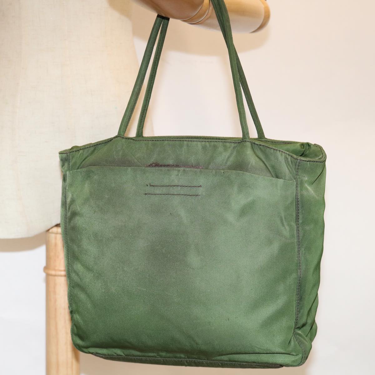 PRADA Hand Bag Nylon Green Auth 63703