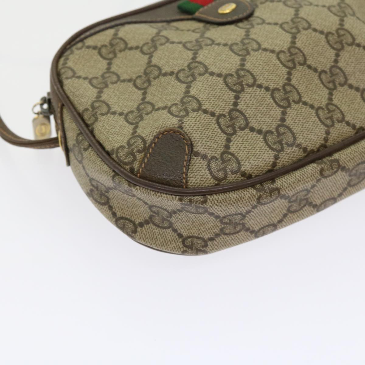 GUCCI GG Canvas Web Sherry Line Shoulder Bag PVC Beige Red Green Auth 63765